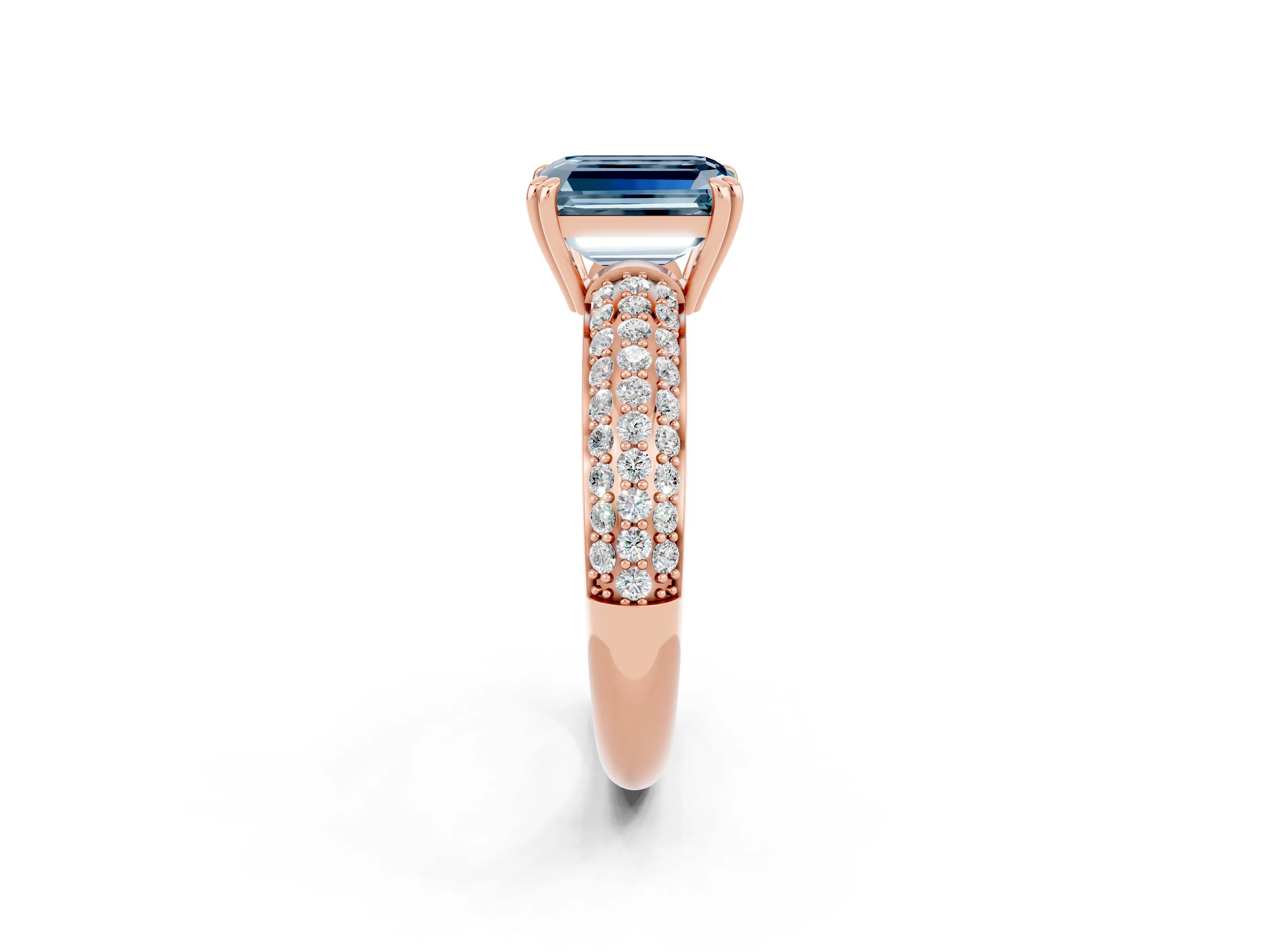 Rose gold Emerald Cut Cut Diamond Milgrain Marquise Band with Prong Setting_2
