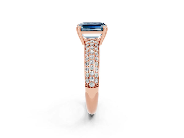 Rose gold Emerald Cut Aquamarine Vintage Milgrain Ring with Round  Stations