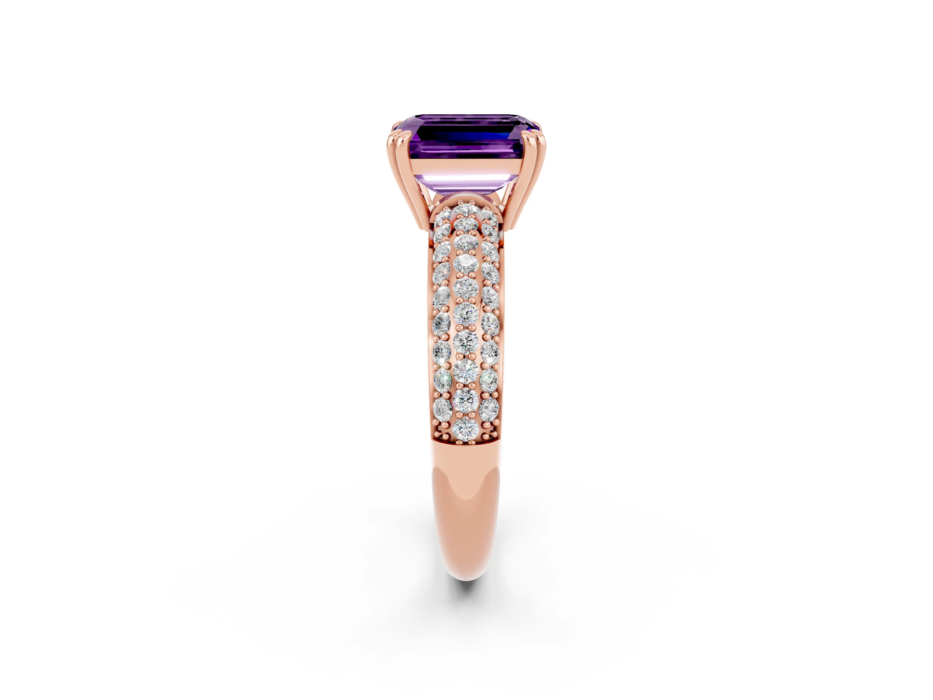 Rose gold Emerald Cut Cut Diamond Milgrain Marquise Band with Prong Setting_2