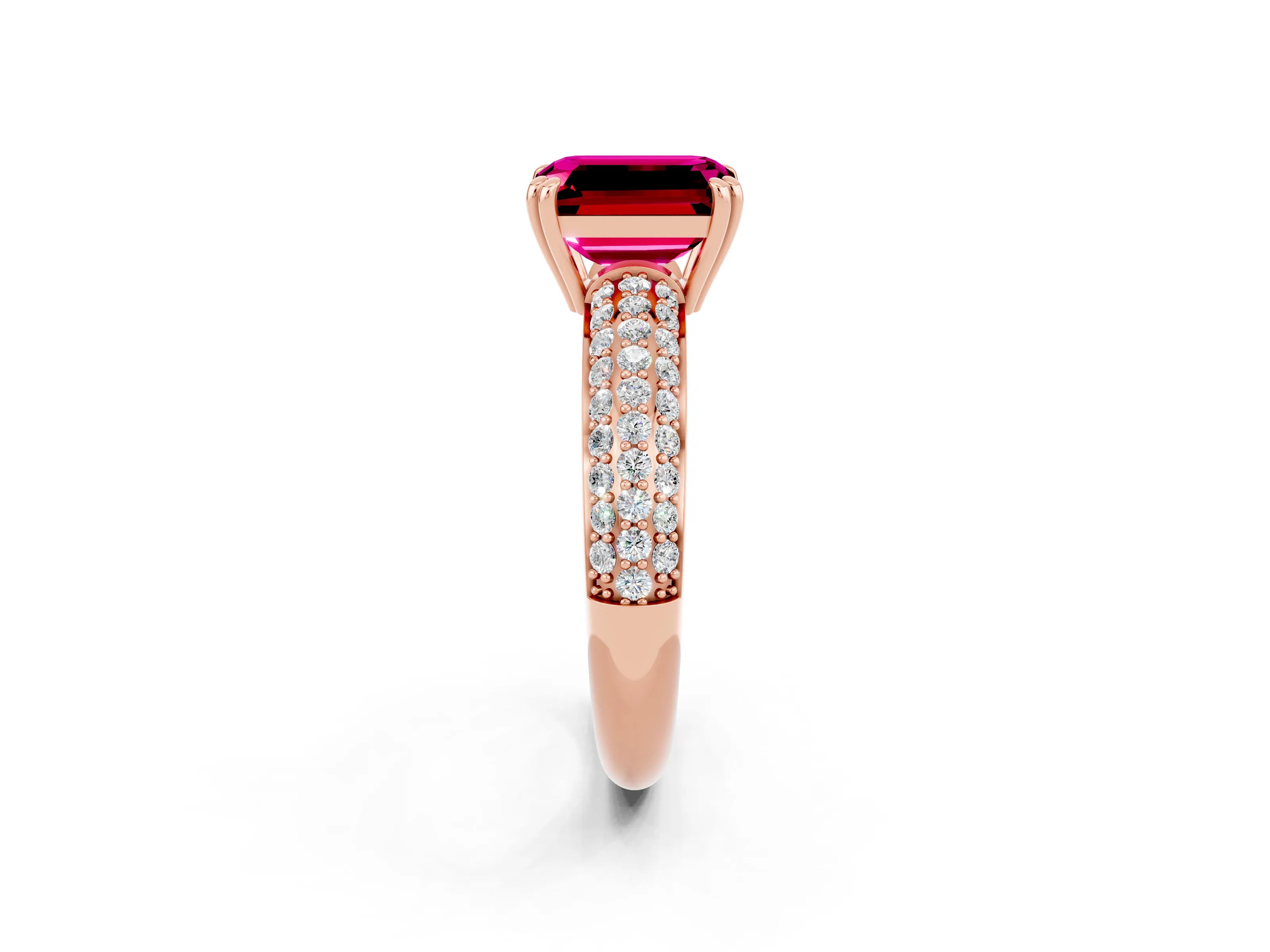 Rose gold Emerald Cut Cut Diamond Milgrain Marquise Band with Prong Setting_2