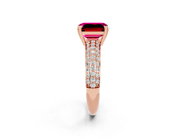 Rose gold Emerald Cut Garnet Vintage Milgrain Ring with Round  Stations