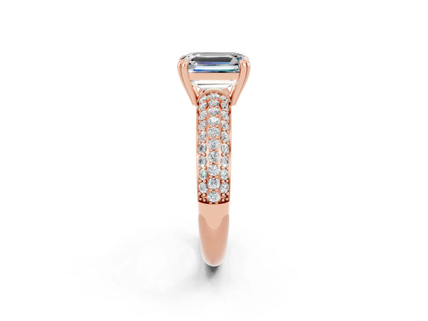 Rose gold Emerald Cut Moissanite Vintage Milgrain Ring with Round  Stations