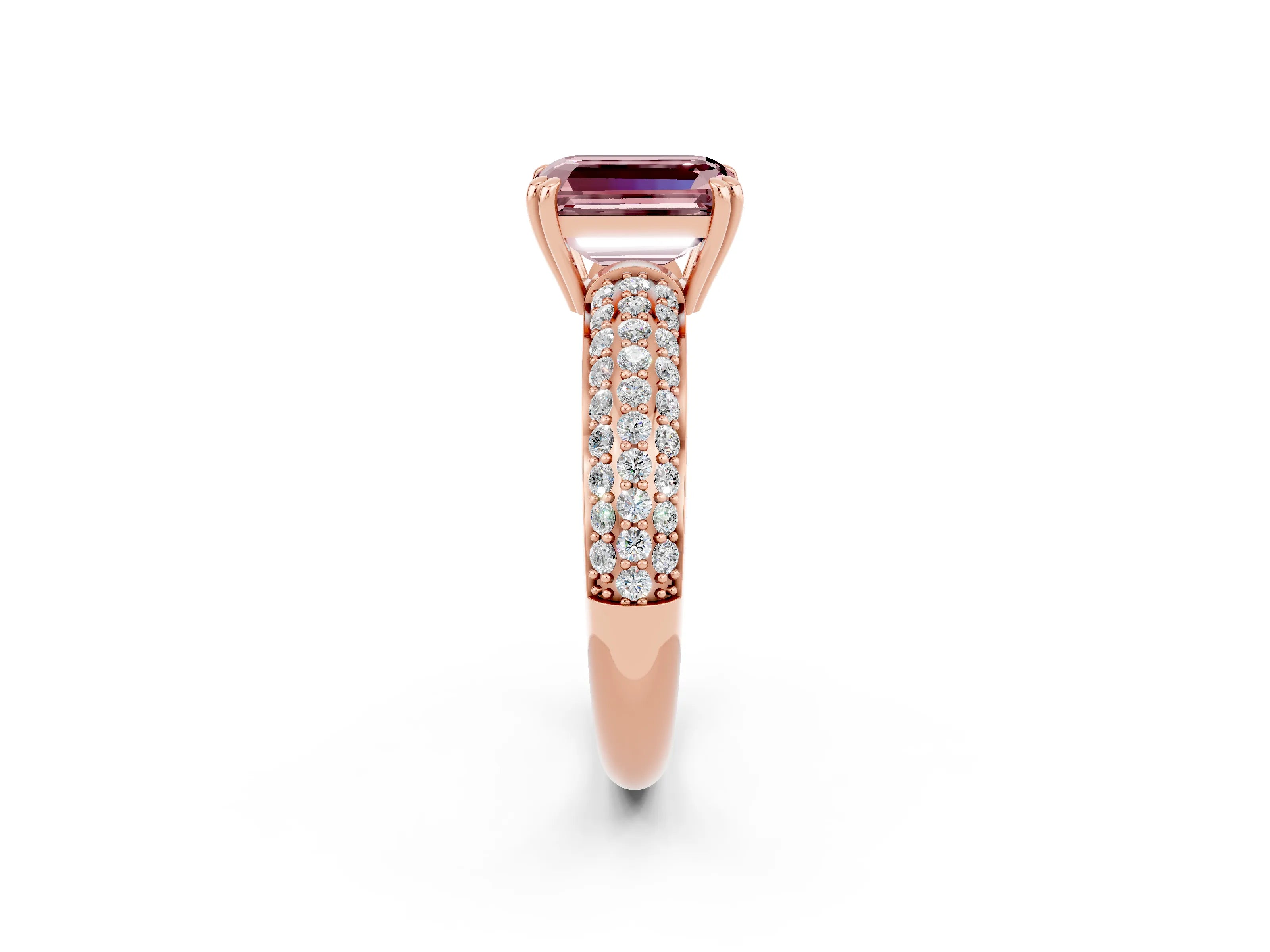 Rose gold Emerald Cut Cut Diamond Milgrain Marquise Band with Prong Setting_2