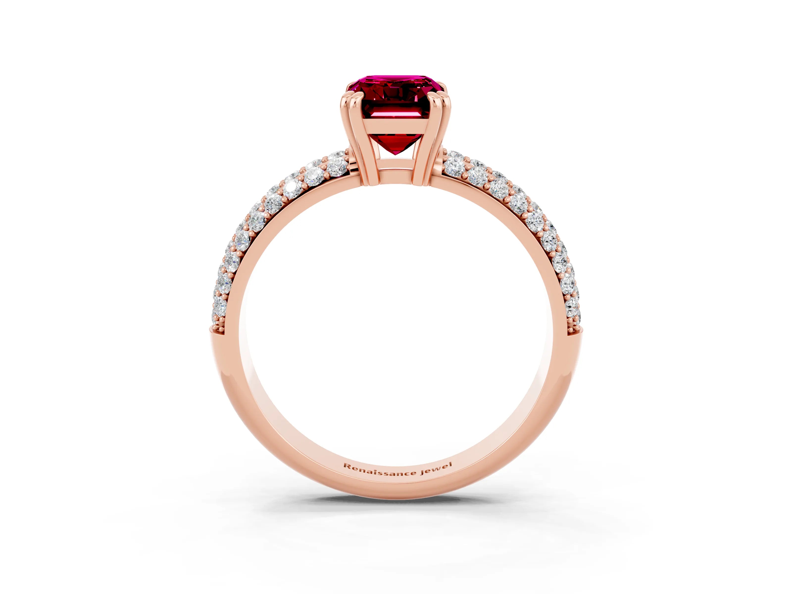 Rose gold Emerald Cut Cut Diamond Milgrain Marquise Band with Prong Setting_3