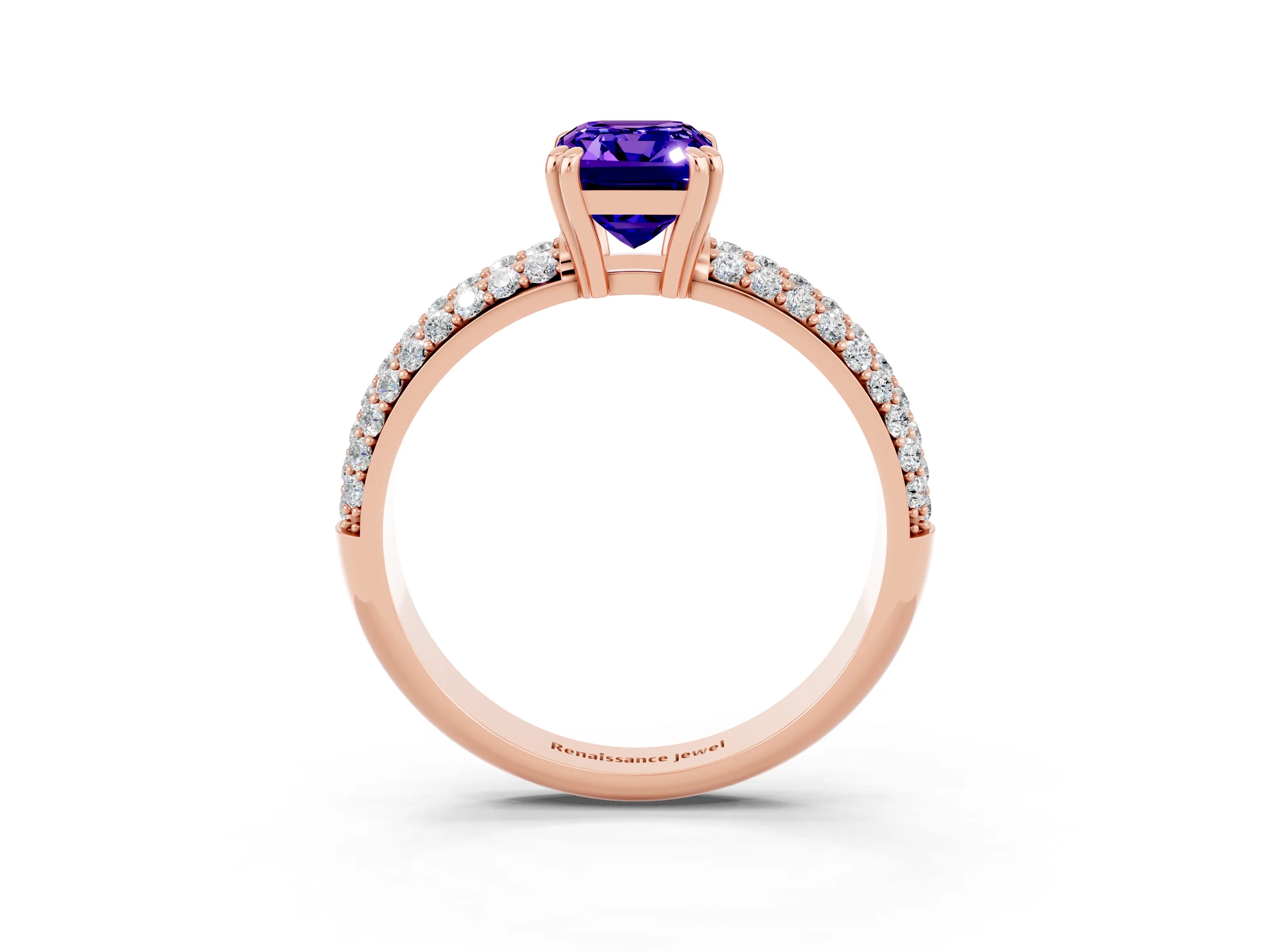 Rose gold Emerald Cut Cut Diamond Milgrain Marquise Band with Prong Setting_3