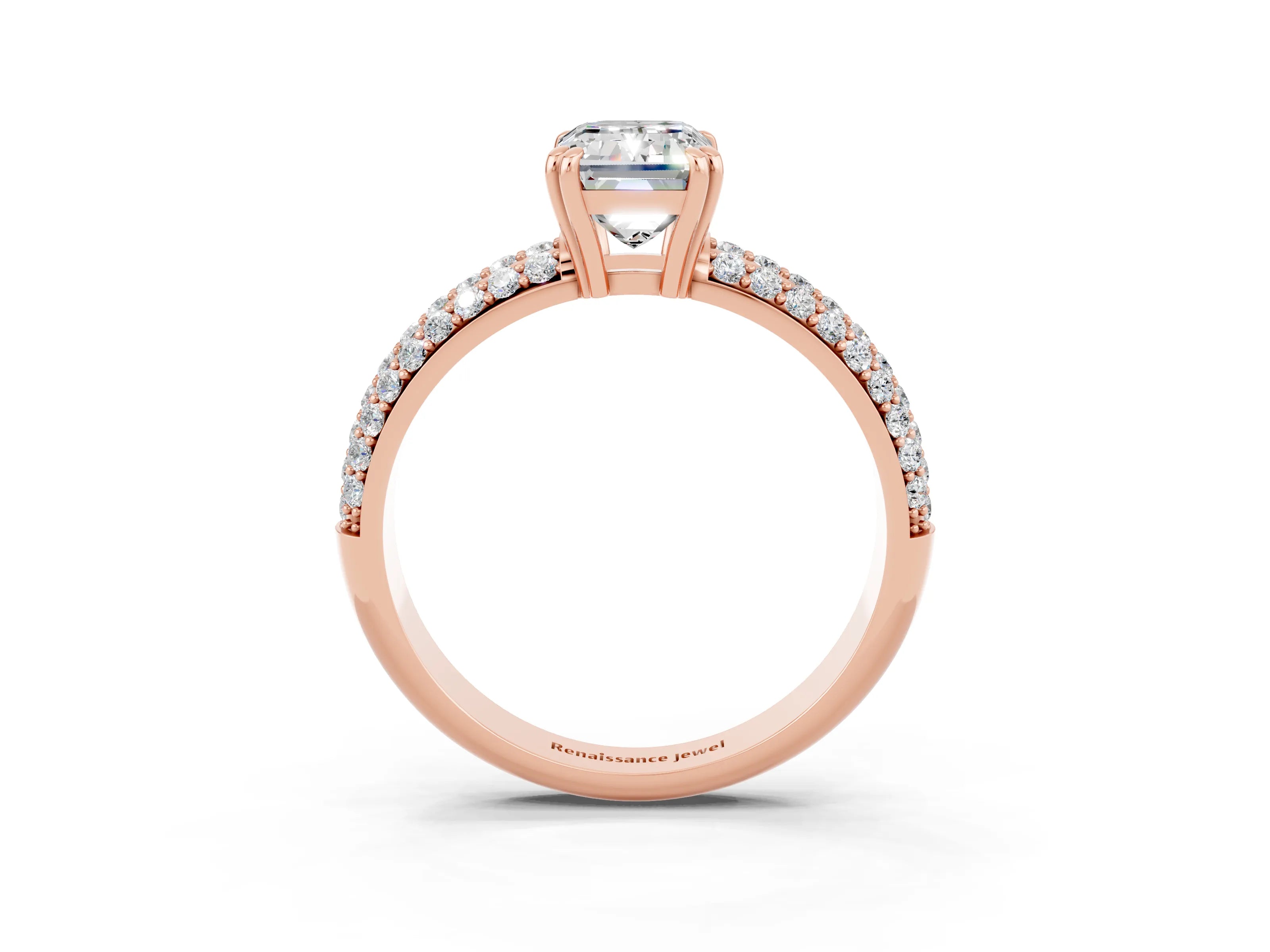 Rose gold Emerald Cut Cut Diamond Milgrain Marquise Band with Prong Setting_3