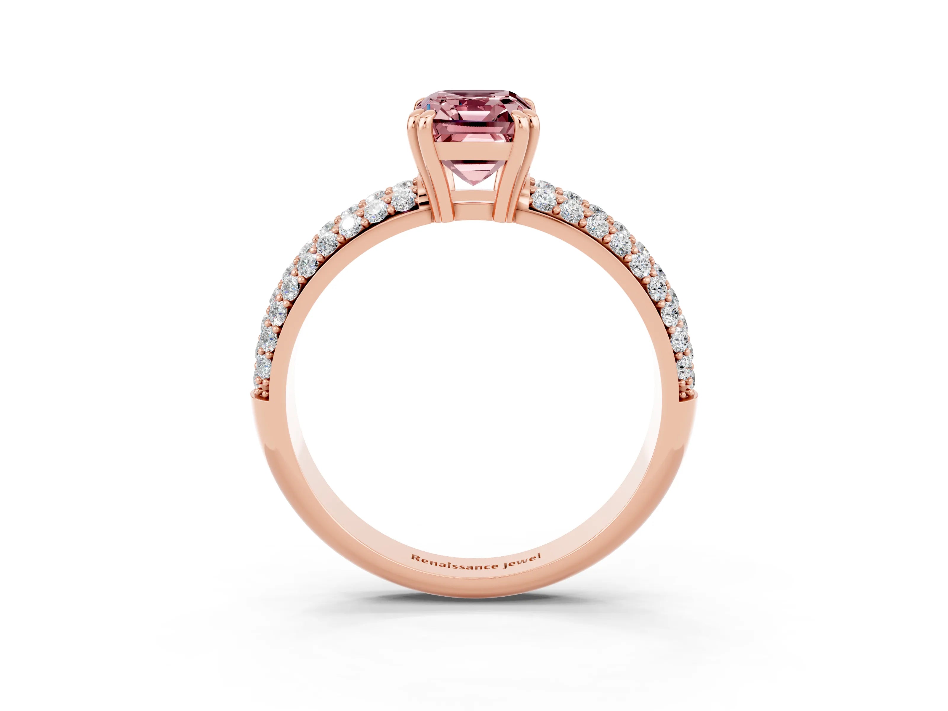 Rose gold Emerald Cut Cut Diamond Milgrain Marquise Band with Prong Setting_3
