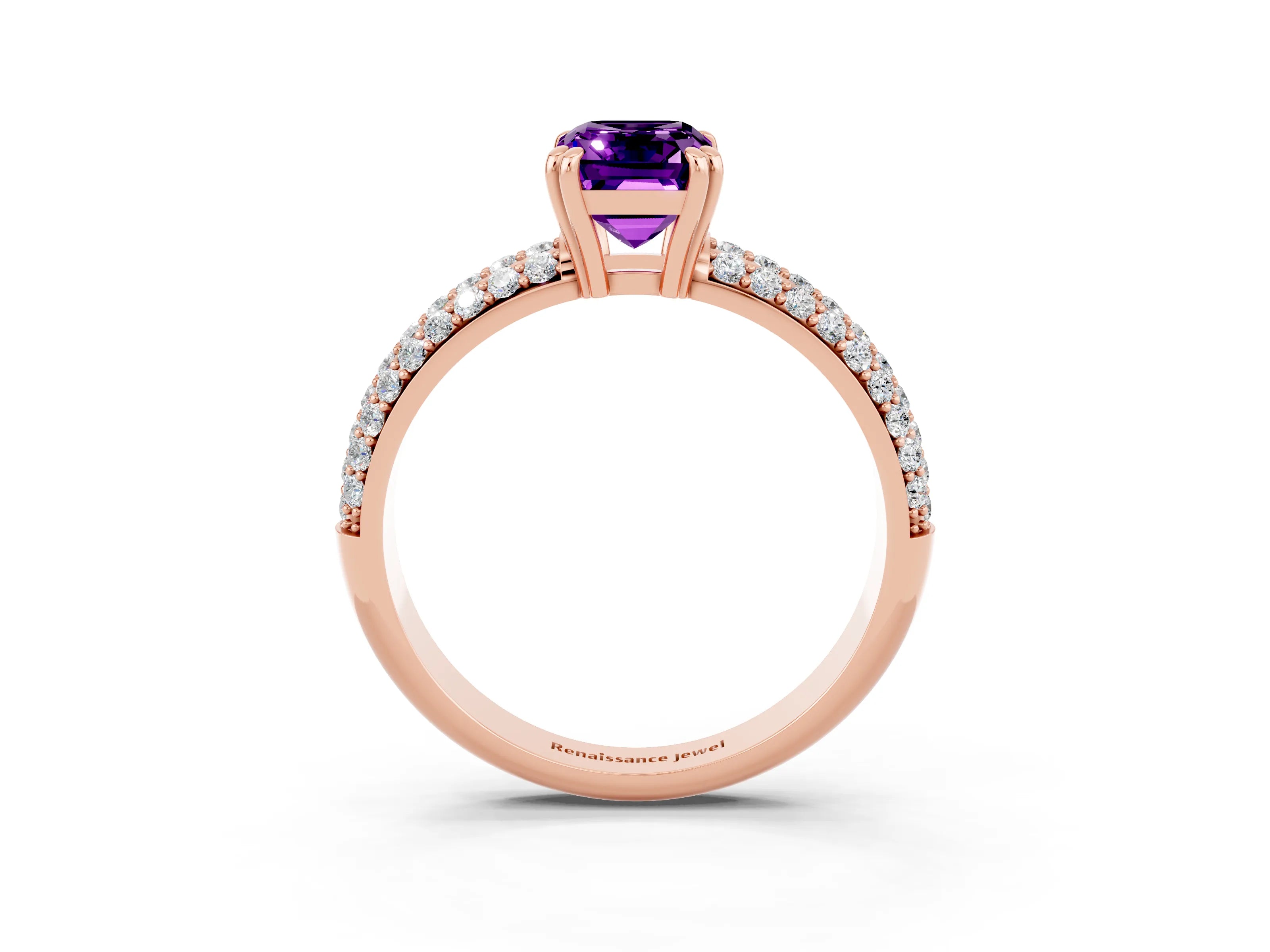Rose gold Emerald Cut Cut Diamond Milgrain Marquise Band with Prong Setting_3