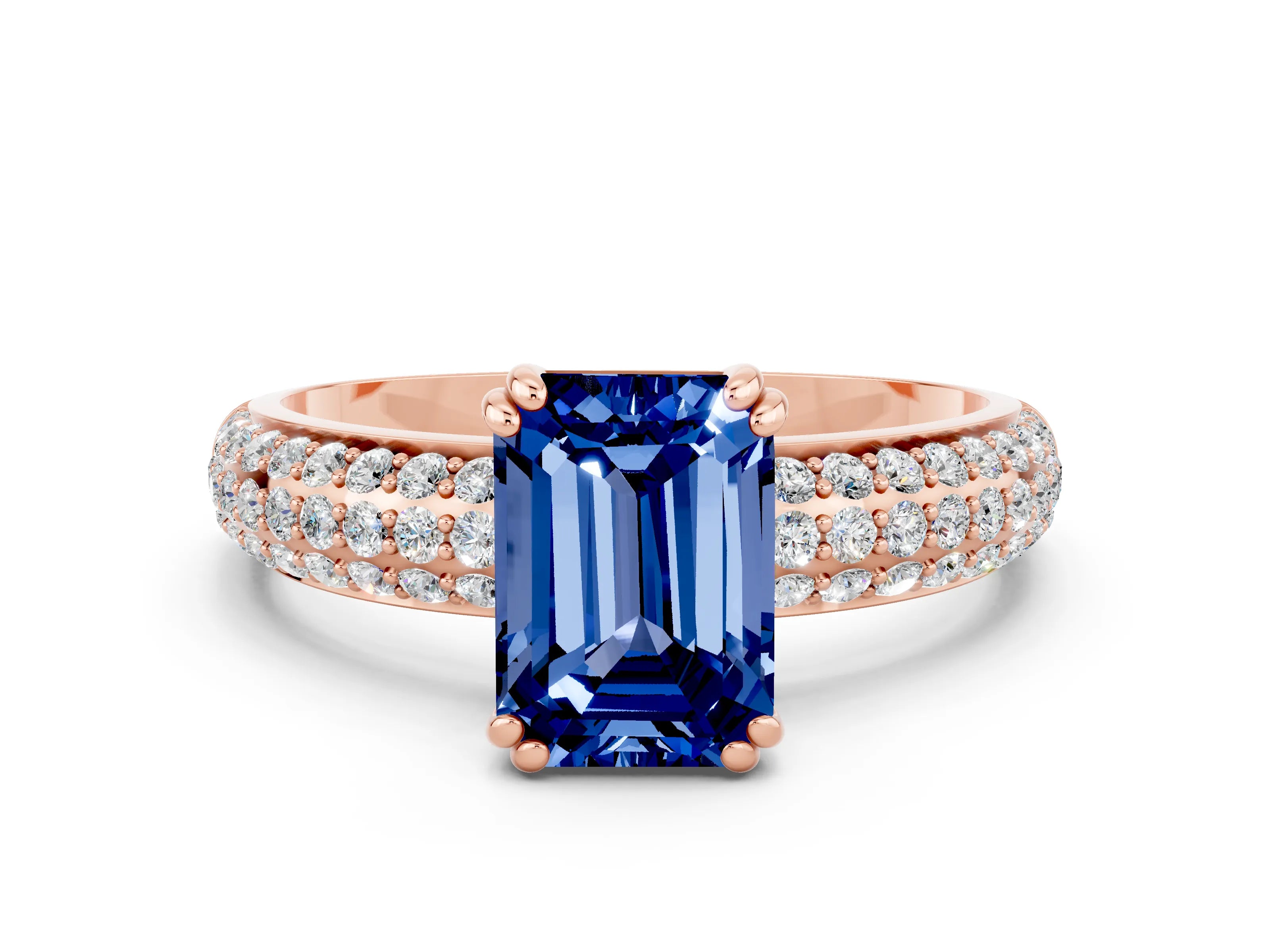 Rose gold Emerald Cut Cut Diamond Milgrain Marquise Band with Prong Setting