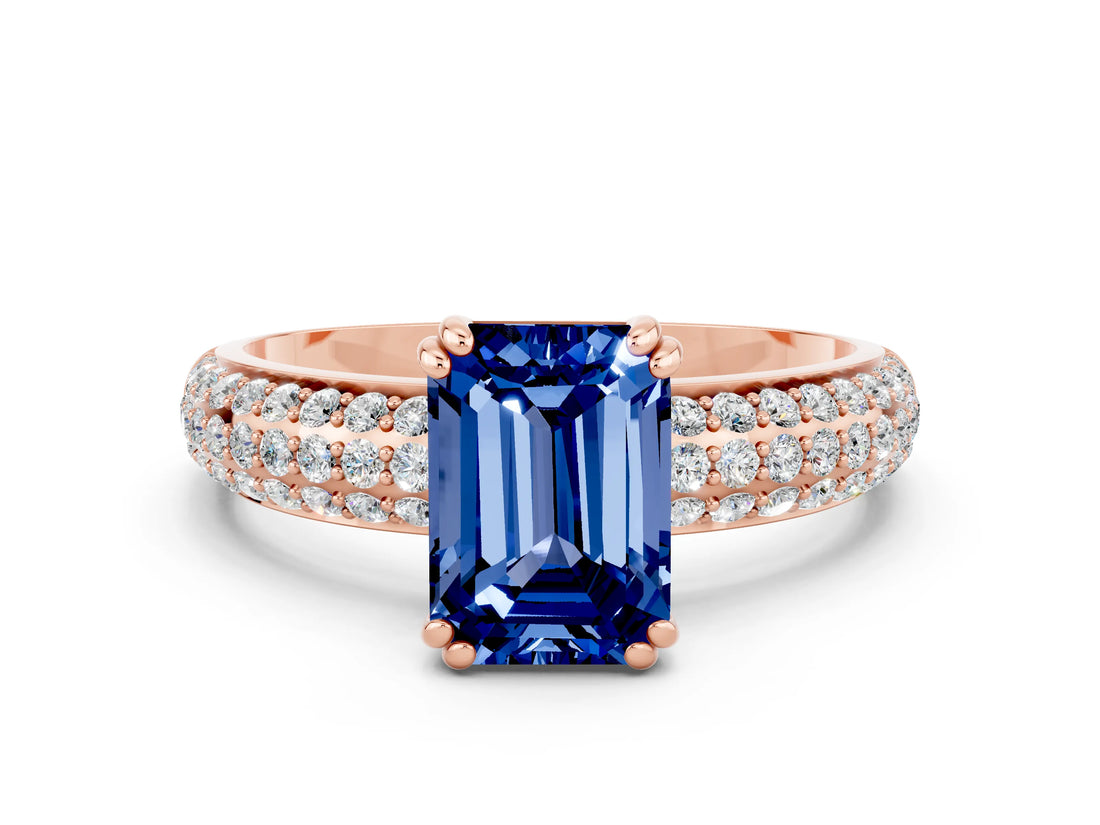 Rose gold Emerald Cut Cut Diamond Milgrain Marquise Band with Prong Setting
