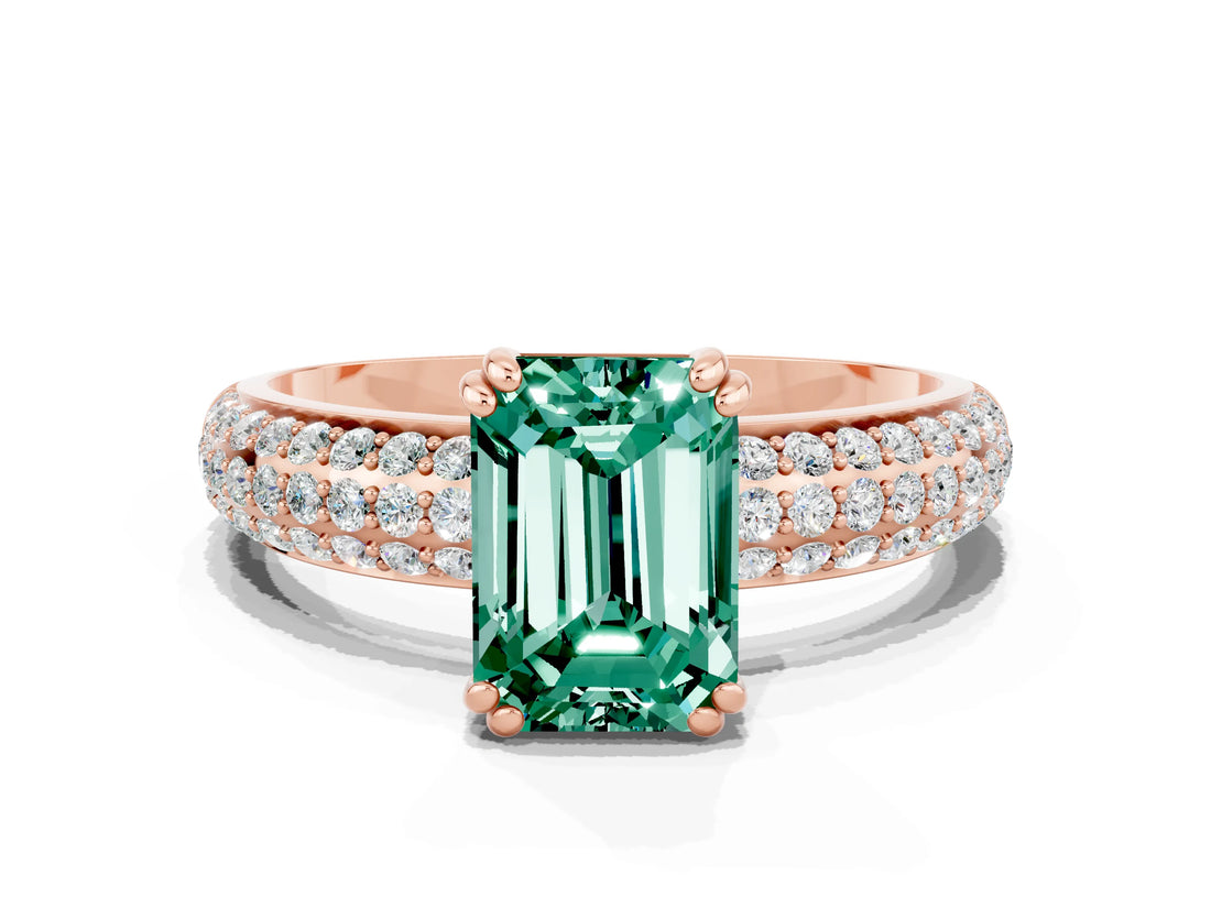 Rose gold Emerald Cut Cut Diamond Milgrain Marquise Band with Prong Setting