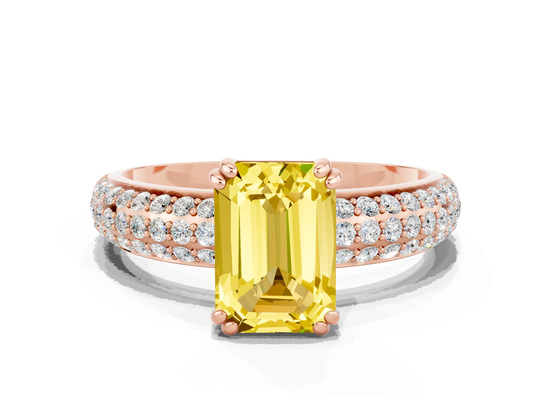 Rose gold Emerald Cut Cut Diamond Milgrain Marquise Band with Prong Setting