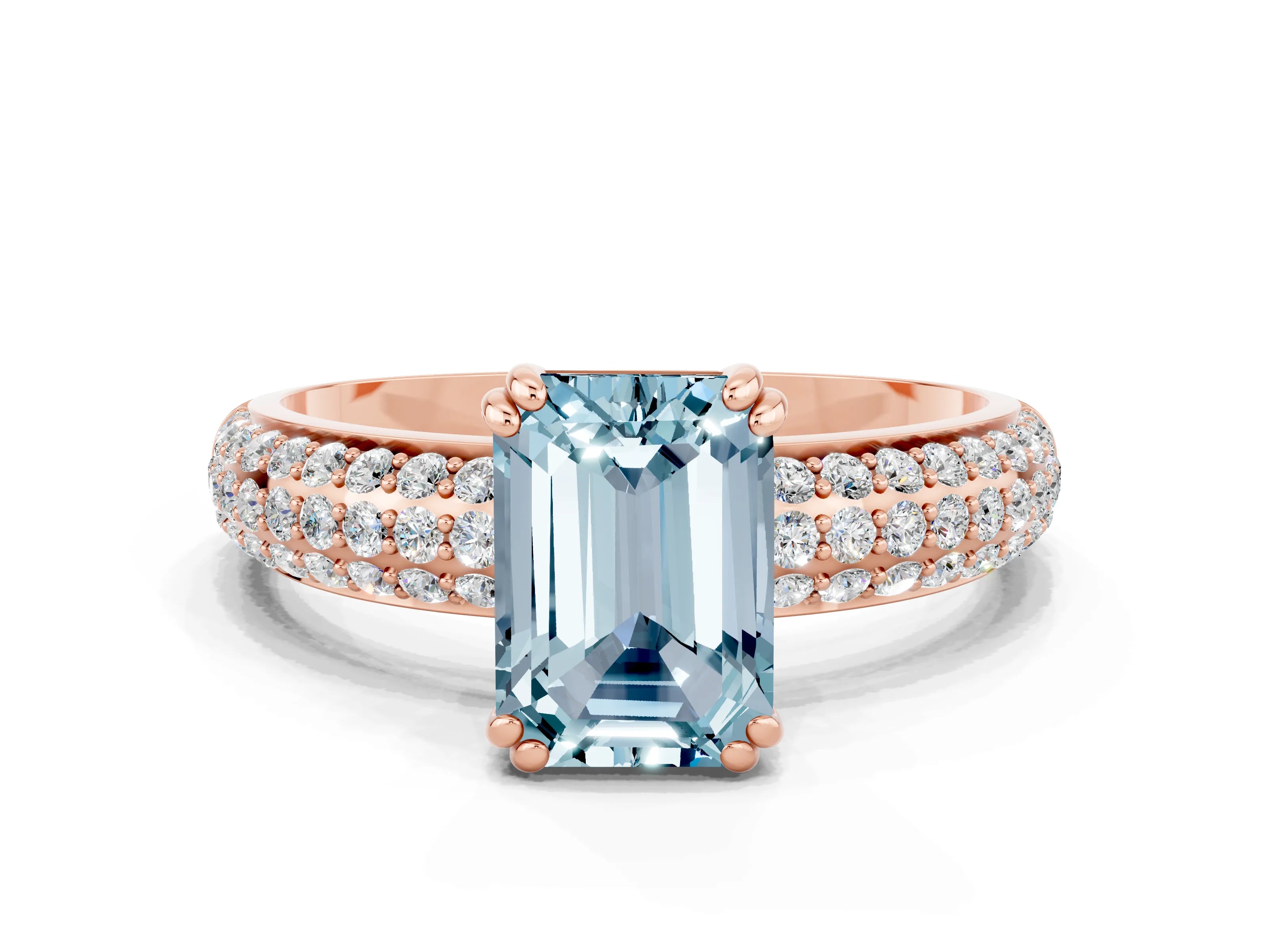 Rose gold Emerald Cut Cut Diamond Milgrain Marquise Band with Prong Setting