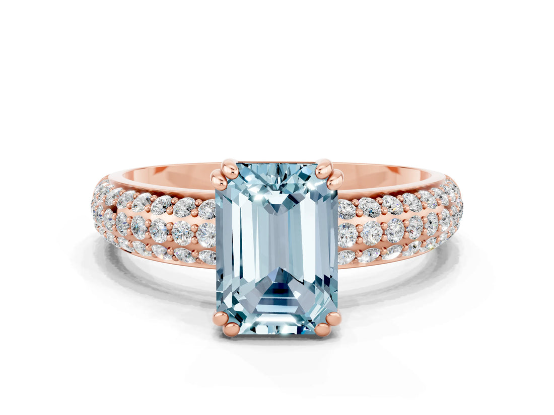 Rose gold Emerald Cut Cut Diamond Milgrain Marquise Band with Prong Setting