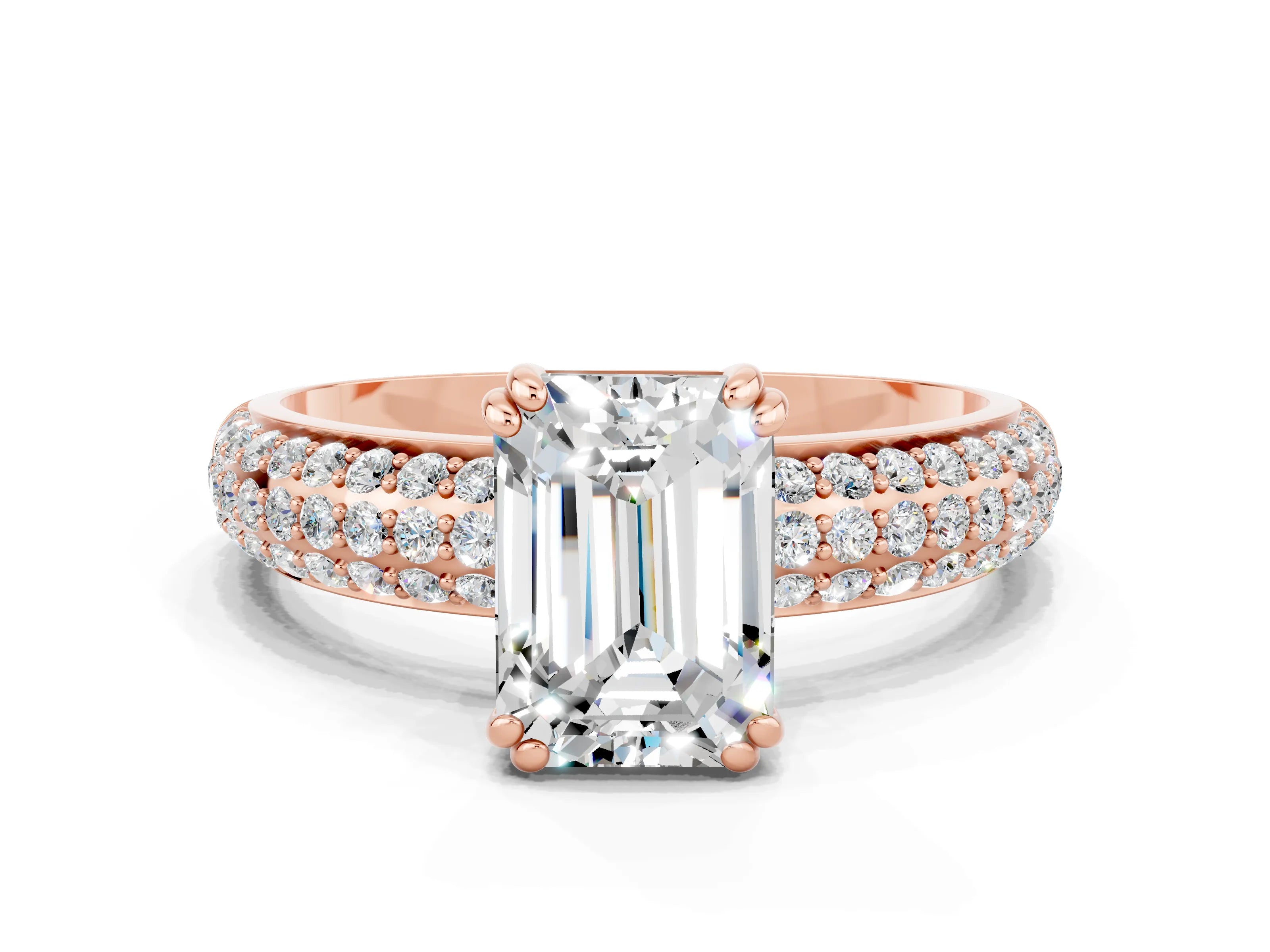 Rose gold Emerald Cut Cut Diamond Milgrain Marquise Band with Prong Setting