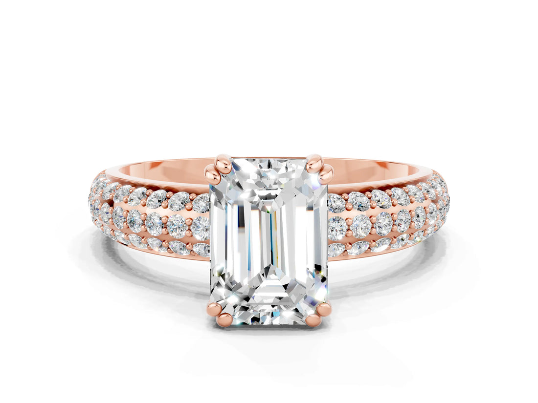 Rose gold Emerald Cut Cut Diamond Milgrain Marquise Band with Prong Setting