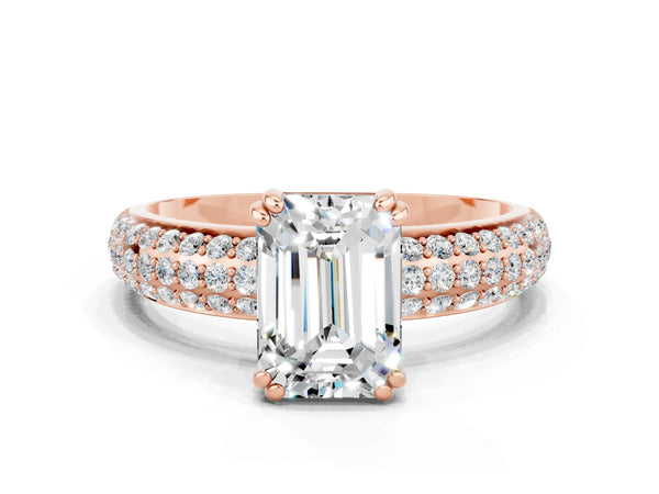 Rose gold Emerald Cut Moissanite Vintage Milgrain Ring with Round  Stations