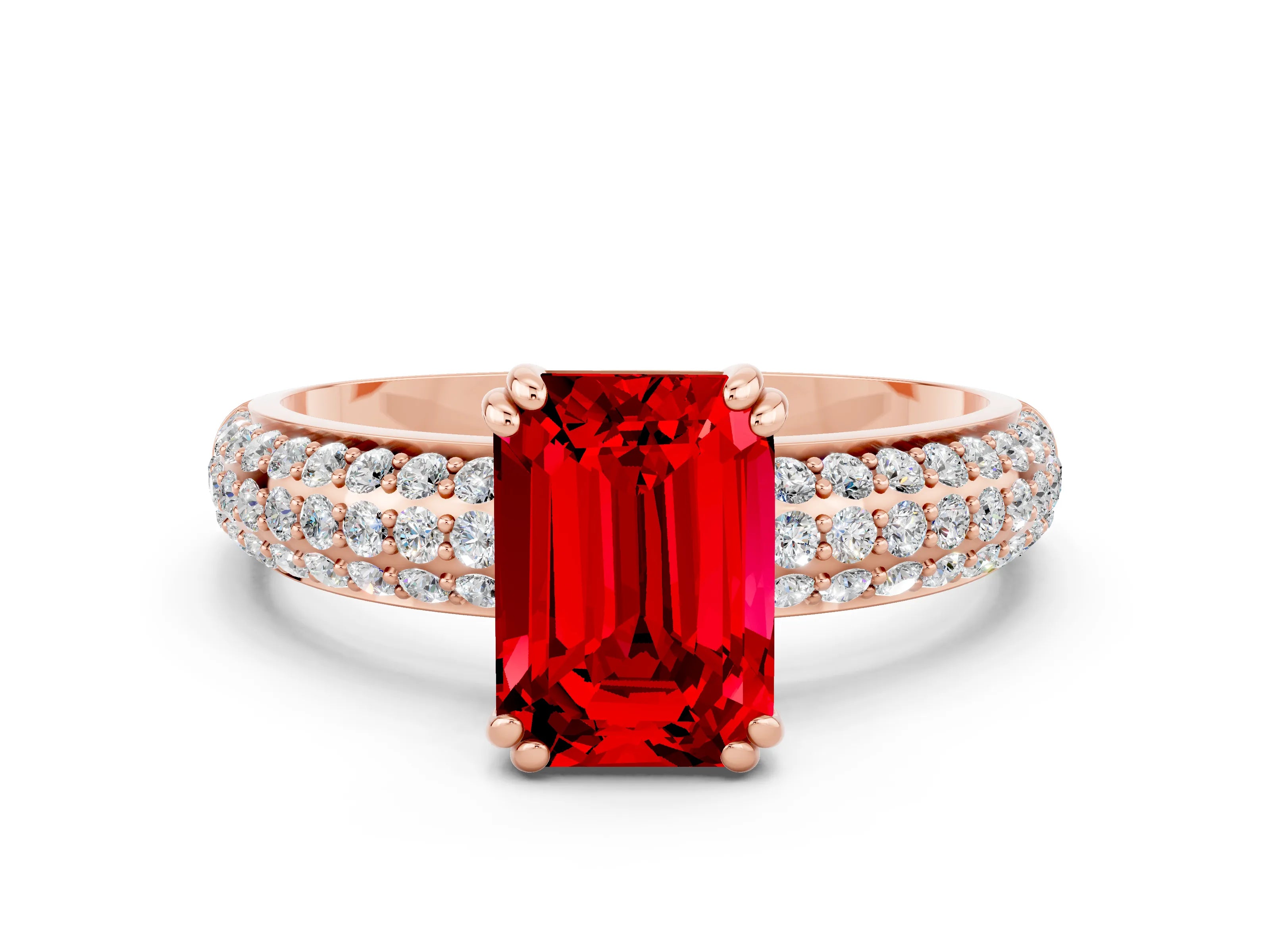Rose gold Emerald Cut Cut Diamond Milgrain Marquise Band with Prong Setting