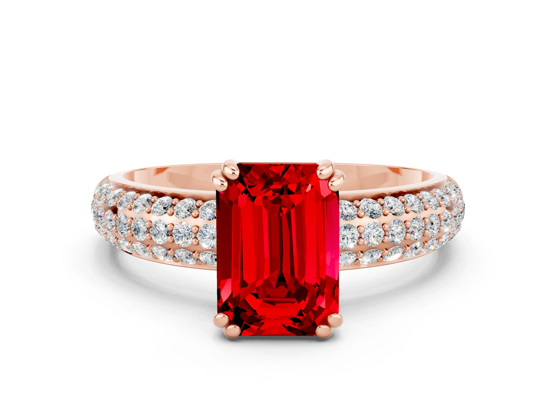 Rose gold Emerald Cut Cut Diamond Milgrain Marquise Band with Prong Setting