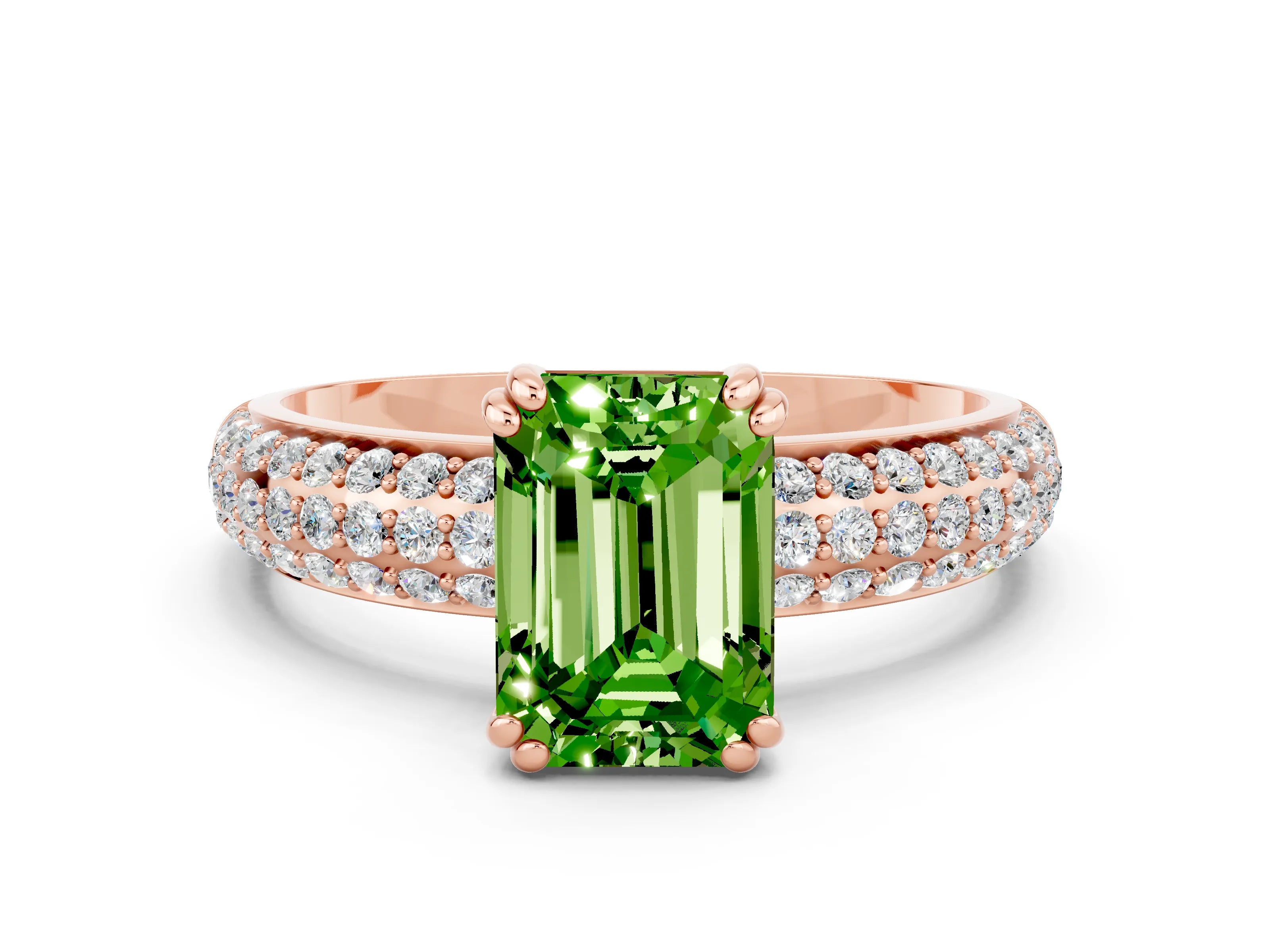 Rose gold Emerald Cut Cut Diamond Milgrain Marquise Band with Prong Setting