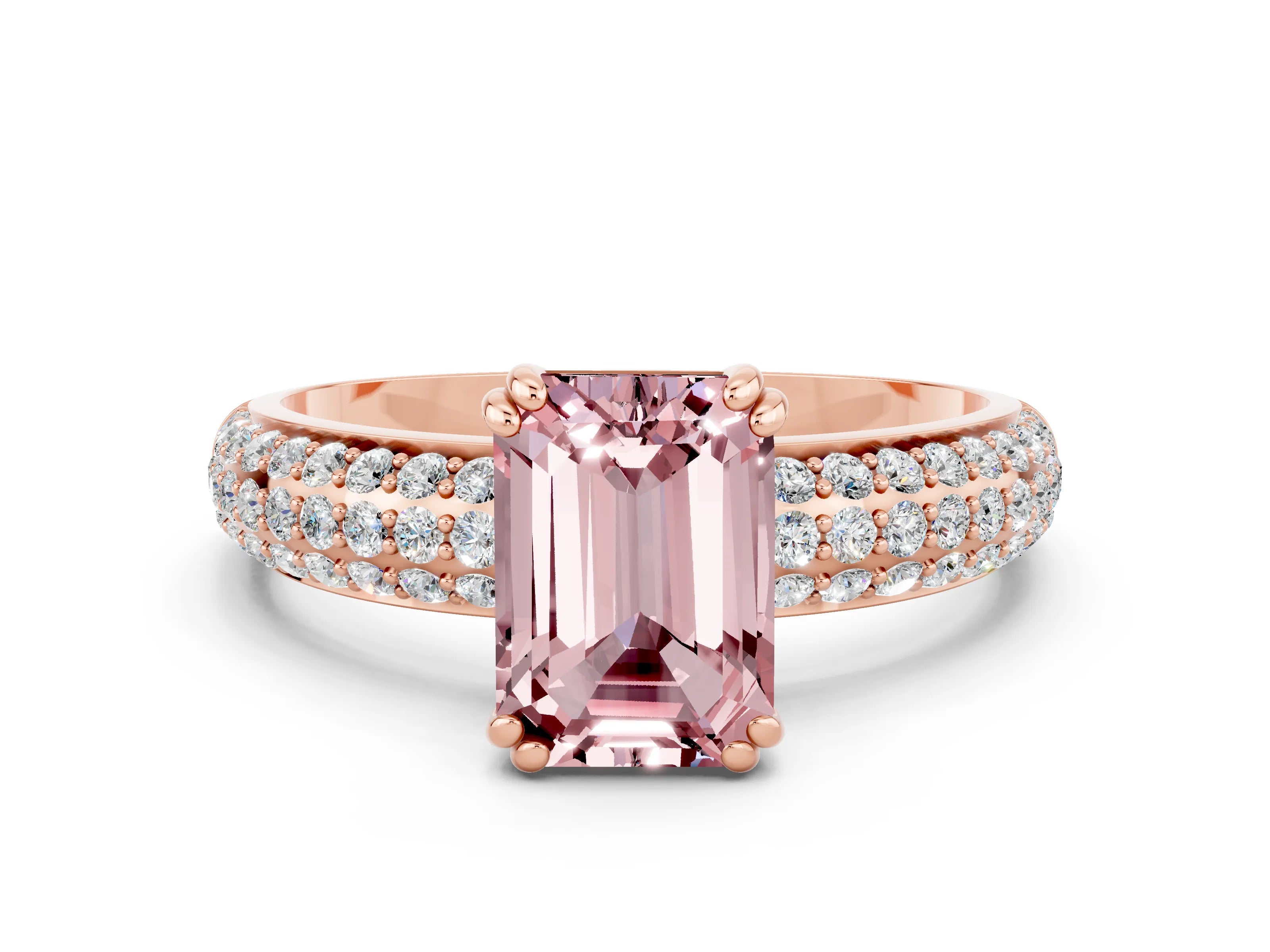Rose gold Emerald Cut Cut Diamond Milgrain Marquise Band with Prong Setting
