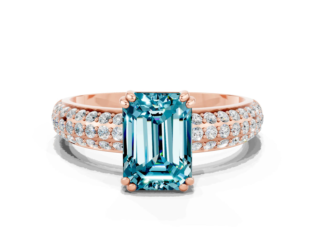 Rose gold Emerald Cut Cut Diamond Milgrain Marquise Band with Prong Setting