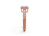 Rose gold Emerald Cut Cut Diamond Milgrain Pave Band Four-Prong Setting Ring_5