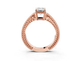 Rose gold Emerald Cut Cut Diamond Milgrain Pave Band Four-Prong Setting Ring_6