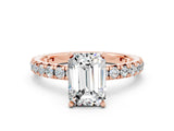 Rose gold Emerald Cut Cut Diamond Pavé Band with Four-Prong Setting