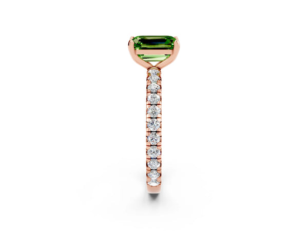 Rose gold Emerald Cut Cut Diamond Pavé Band with Four-Prong Setting