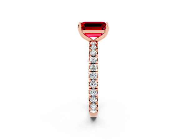 Rose gold Emerald Cut Cut Diamond Pavé Band with Four-Prong Setting