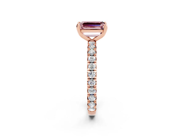 Rose gold Emerald Cut Cut Diamond Pavé Band with Four-Prong Setting