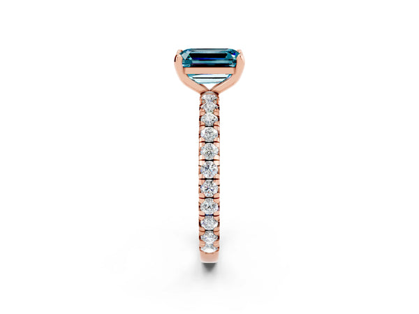 Rose gold Emerald Cut Cut Diamond Pavé Band with Four-Prong Setting