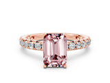 Rose gold Emerald Cut Cut Diamond Pavé Band with Four-Prong Setting