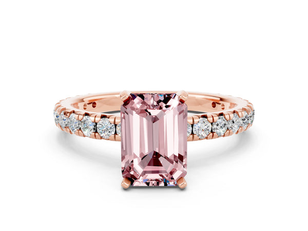 Rose gold Emerald Cut Cut Diamond Pavé Band with Four-Prong Setting