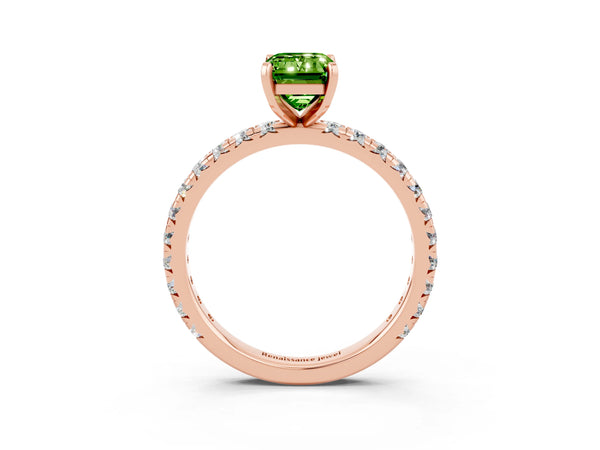 Rose gold Emerald Cut Cut Diamond Pavé Band with Four-Prong Setting