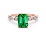 Rose gold Emerald Cut Cut Diamond Pavé Band with Four-Prong Setting