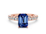 Rose gold Emerald Cut Cut Diamond Pavé Band with Four-Prong Setting