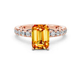 Rose gold Emerald Cut Cut Diamond Pavé Band with Four-Prong Setting