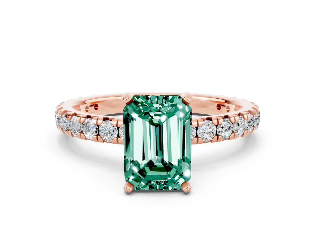 Rose gold Emerald Cut Cut Diamond Pavé Band with Four-Prong Setting