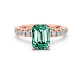 Rose gold Emerald Cut Cut Diamond Pavé Band with Four-Prong Setting