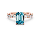 Rose gold Emerald Cut Cut Diamond Pavé Band with Four-Prong Setting