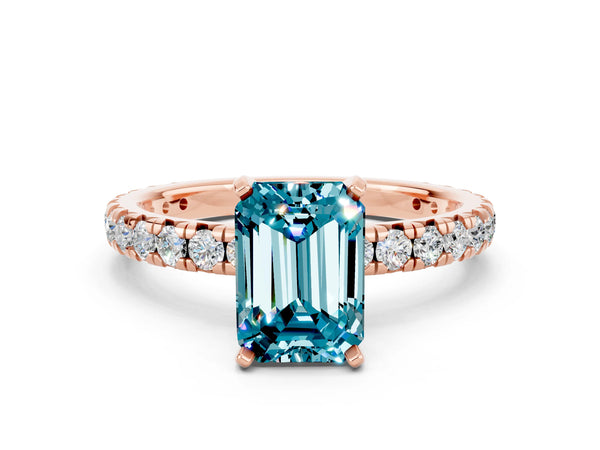 Rose gold Emerald Cut Cut Diamond Pavé Band with Four-Prong Setting