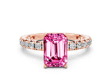 Rose gold Emerald Cut Cut Diamond Pavé Band with Four-Prong Setting