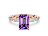Rose gold Emerald Cut Cut Diamond Pavé Band with Four-Prong Setting