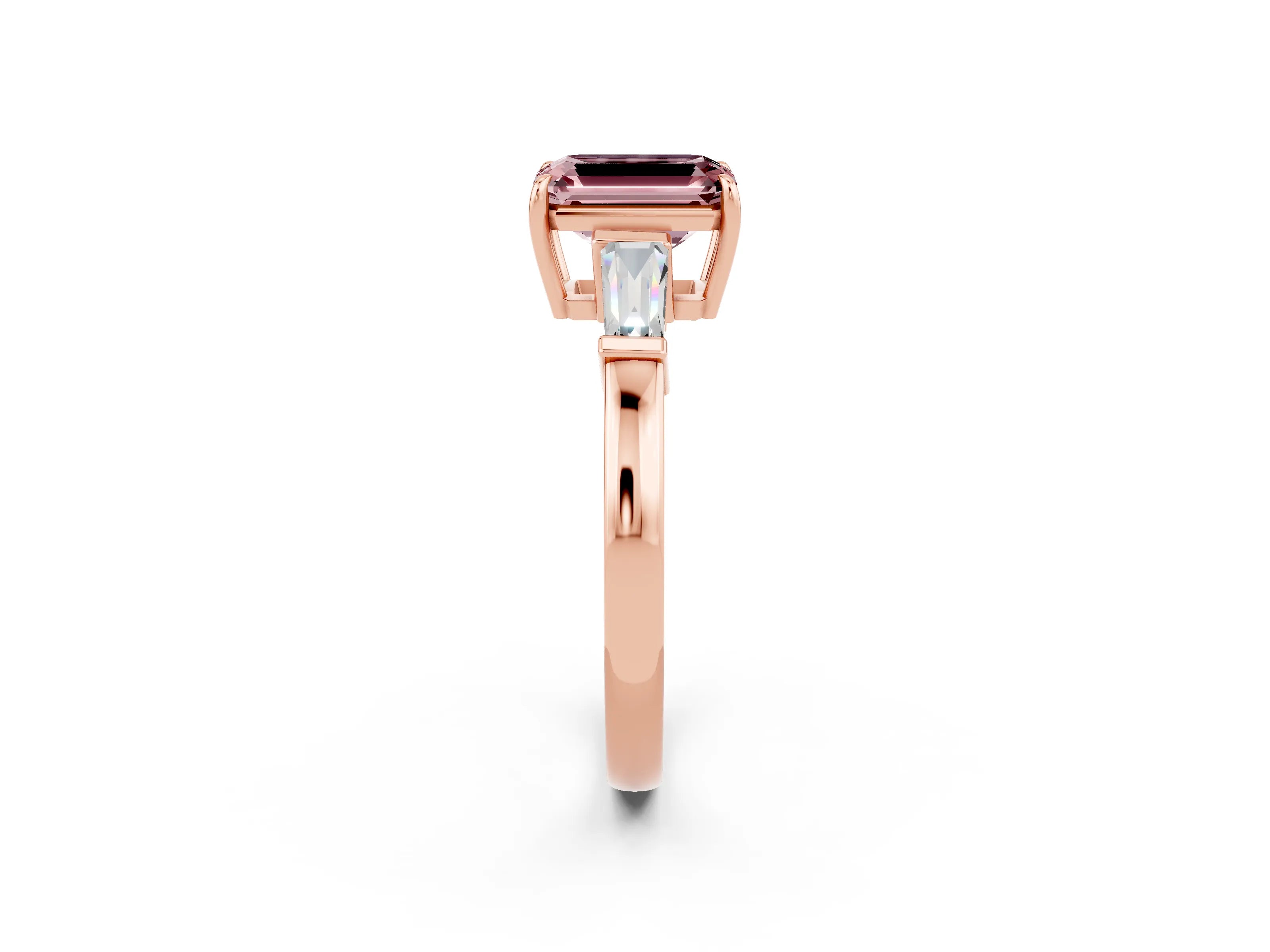 Rose gold Emerald Cut Cut Diamond Ring with Tapered Baguette Side Stones in Four-Prong Setting_2