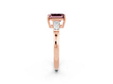 Rose gold Emerald Cut Cut Diamond Ring with Tapered Baguette Side Stones in Four-Prong Setting_2