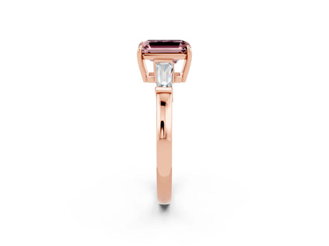 Rose gold Emerald Cut Cut Diamond Ring with Tapered Baguette Side Stones in Four-Prong Setting_2