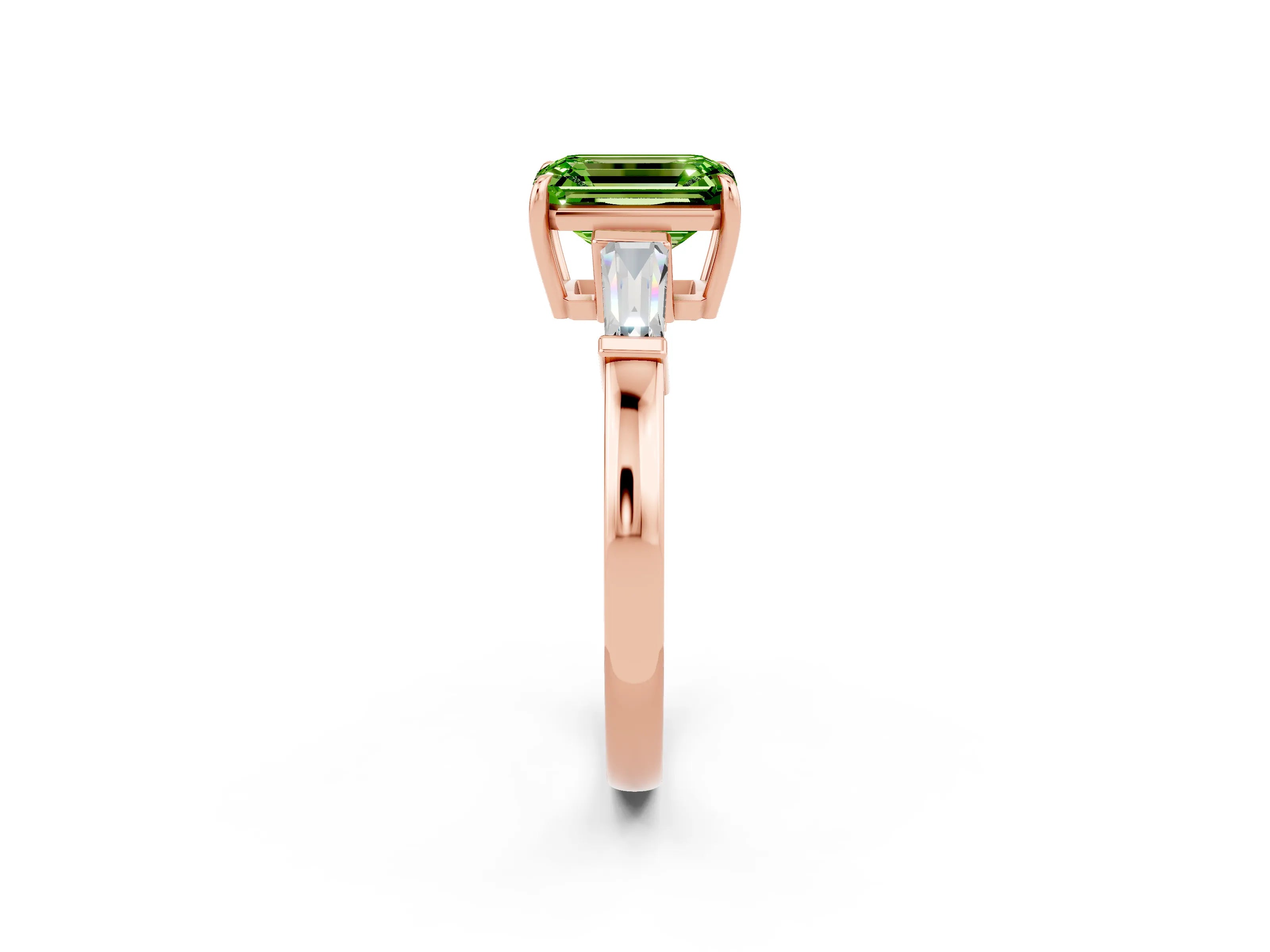 Rose gold Emerald Cut Cut Diamond Ring with Tapered Baguette Side Stones in Four-Prong Setting_2