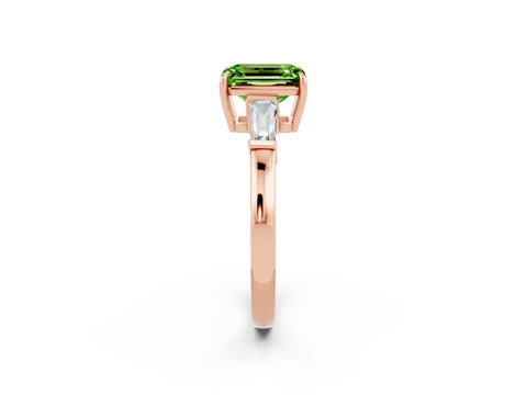 Rose gold Emerald Cut Cut Diamond Ring with Tapered Baguette Side Stones in Four-Prong Setting_2